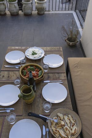 Outdoor dinner table from above